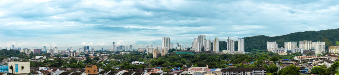 Fototapeta na wymiar Panoramic view of the capital city of Penang island in Georgetown , Malaysia.