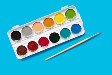 watercolor package on a blue background