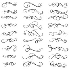 set of borders and swirl dividers decorative elements isolated on white for design