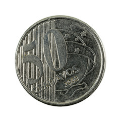 50 brazilian centavo coin (2002) reverse isolated on white background