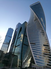Fototapeta na wymiar Moscow Business Center Buildings view from down street