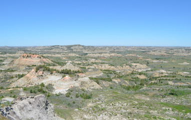 Fototapeta na wymiar Late Spring in the North Dakota Badlands: Looking North Across Painted Canyon to Buck Hill in the South Unit of Theodore Roosevelt National Park