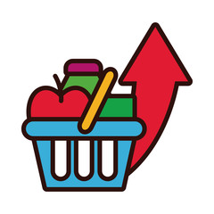 shopping basket with groceries and arrow up line and fill style