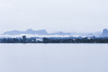 View of the Mekong River in Laos, Image format is a paint guideline, Noise in picture black and white tone.