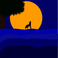 trees, wolf and fullmoon