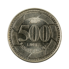 500 lebanese pound coin (2009) obverse isolated on white background