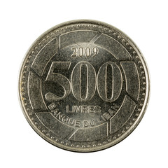 500 lebanese pound coin (2009) obverse isolated on white background