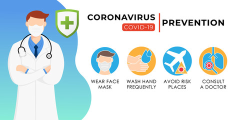 coronavirus COVID-19 prevention and protection tips vector illustration. coronavirus COVID-19 symptoms, treatment and prevention vector design template. coronavirus COVID-19 flat design vector.