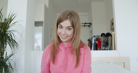 Young woman makes video conference