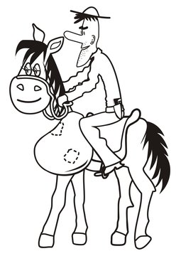 cowboy with horse , coloring book, vector ilustration