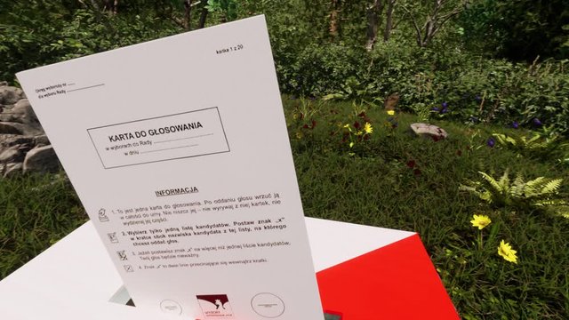 Skrzynia wyborcza, wybory, głosowanie, karty do głosowania, ilustracja w 3D.