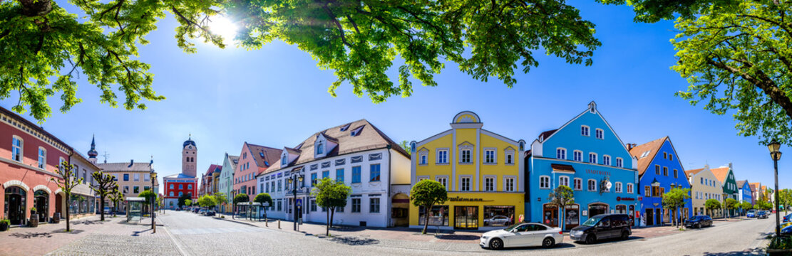 Erding, Germany - April 25: historic buildings at the famous old town of freising on April 25, 2020