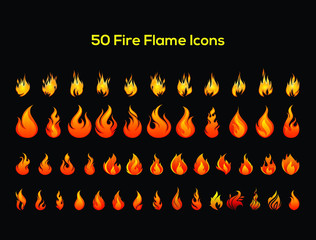 50 fire and flames icon illustration abstract vector art for UI/UX purpose.