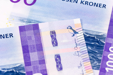 detail of a new 1000 norwegian krone banknote reverse