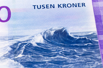 detail of a new 1000 norwegian krone banknote obverse