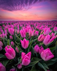 pink tulips in the morning