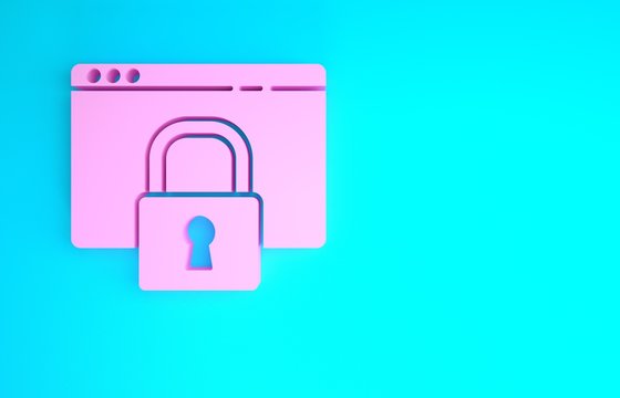 Pink Secure your site with HTTPS, SSL icon isolated on blue background. Internet communication protocol. Minimalism concept. 3d illustration 3D render