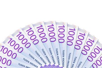 some new 1000 norwegian krone banknotes with copy space