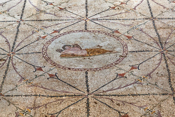 Fototapeta na wymiar God Hypnos on mosaic in roman villa at Risan, Montenegro