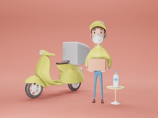 man with scooter delivery online service wash hand concept with sanitizer  gel.