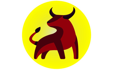 Red bull illustration on yellow background in vector