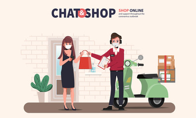 Customer shopping online and delivery service during covid-19. Stay at home avoid spreading the coronavirus.