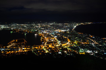 Naklejka premium Mount Hakodate City View - Million Dollar Night View of the Town.