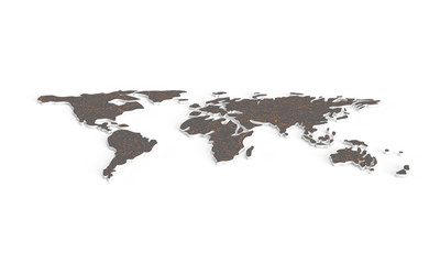 Brown earth. World countries map. 3D map. Horizontally world map. isolated on white background. 3d render illustration.