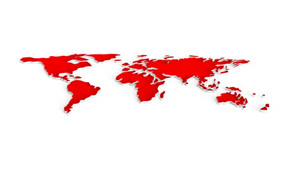 Red earth. World countries map. 3D map. Horizontally world map. isolated on white background. 3d render illustration.