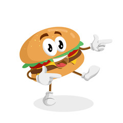 Burger Logo Mascot Hi pose and background with flat design style for your mascot branding.
