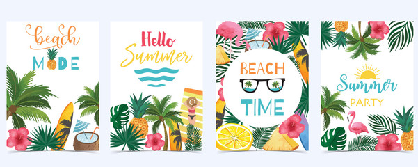 Collection of summer background set with fruit,flamingo,coconut tree.Editable vector illustration for New year invitation,postcard and website banner