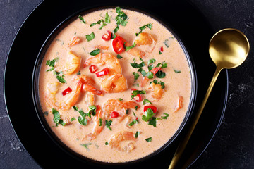 Tom Yum soup, tom kha soup in a bowl