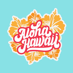 Flowers wreath with lettering aloha ink illustration © Dmitry