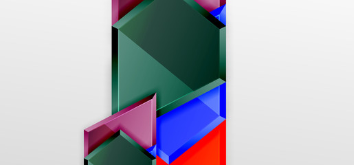 Metal glossy shiny geometric shapes with 3d effect composition. Techno futuristic vector abstract background For Wallpaper, Banner, Background, Card, Book Illustration, landing page