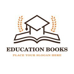 Education book vector logo template with student hat symbol. Suitable for learning and university.