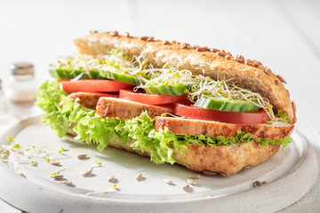 Fresh sandwich with grilled chicken and vegetables