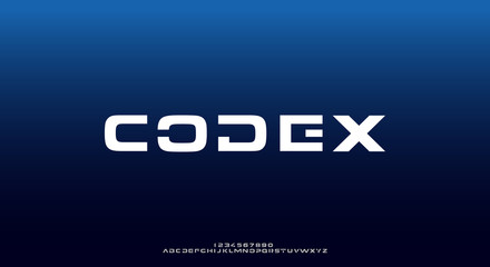Codex, a bold modern sporty typography alphabet font. vector illustration design	