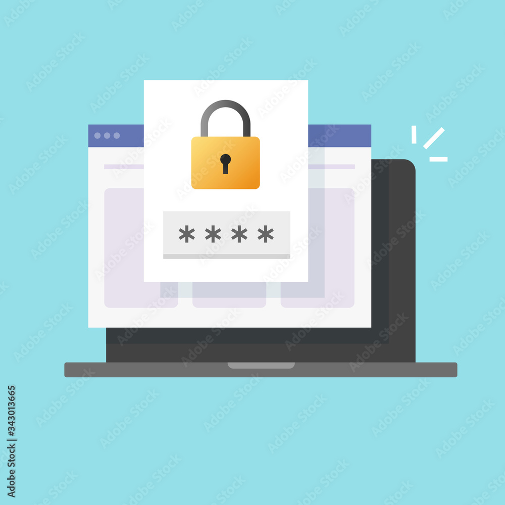 Poster password security access website notice on laptop computer isolated icon or verification code web in