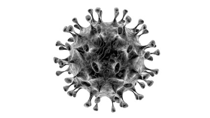 Covid-19 coronavirus cell isolated on white background in 3D rendering. Infectious SARS-CoV-2 virus causes influenza and pneumonia epidemics.