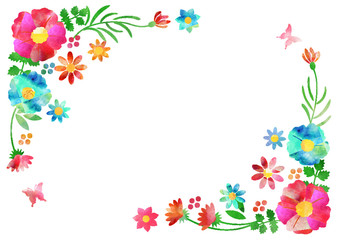 花と葉っぱ_水彩_フレーム