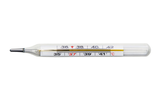 the thermometer shows a normal body temperature of 36.6, isolated on a white background