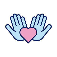 hands human lifting heart solidarity line and fill style