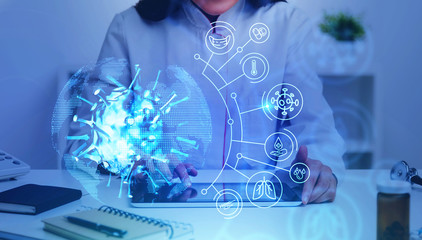 Woman doctor in office, covid 19 treatment