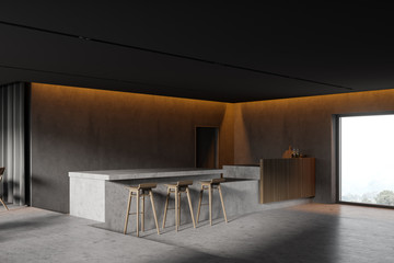 Modern gray pub corner with bar counter