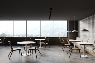 Panoramic loft style restaurant with sofa