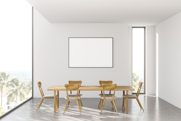 Fototapeta na wymiar Panoramic white dining room with poster