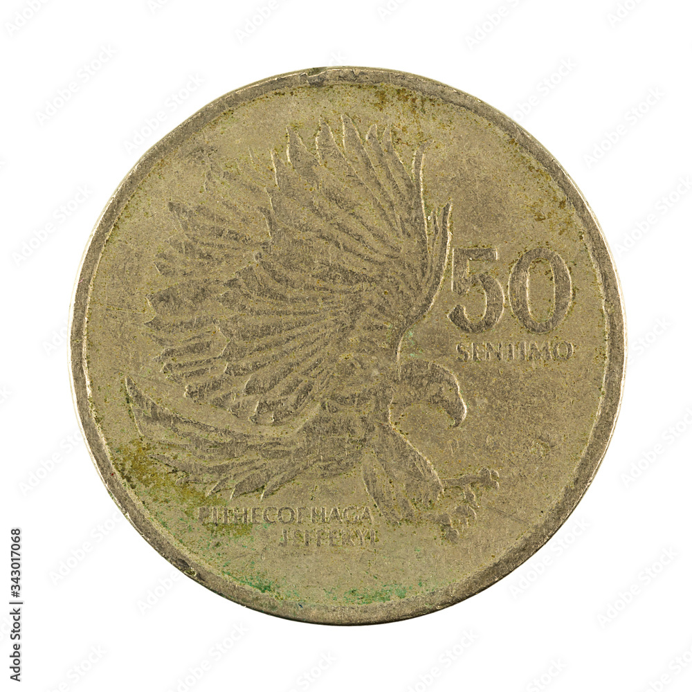 Wall mural 50 philippine sentimo coin (1989) reverse isolated on white background