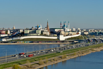 Fototapeta na wymiar Panorama of the Kremlin in the city of Kazan from a bird's-eye view.