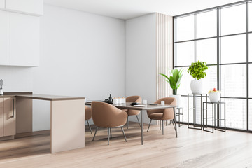 White and wooden dining room corner