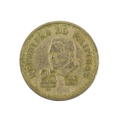 25 philippine sentimo coin (1982) reverse isolated on white background